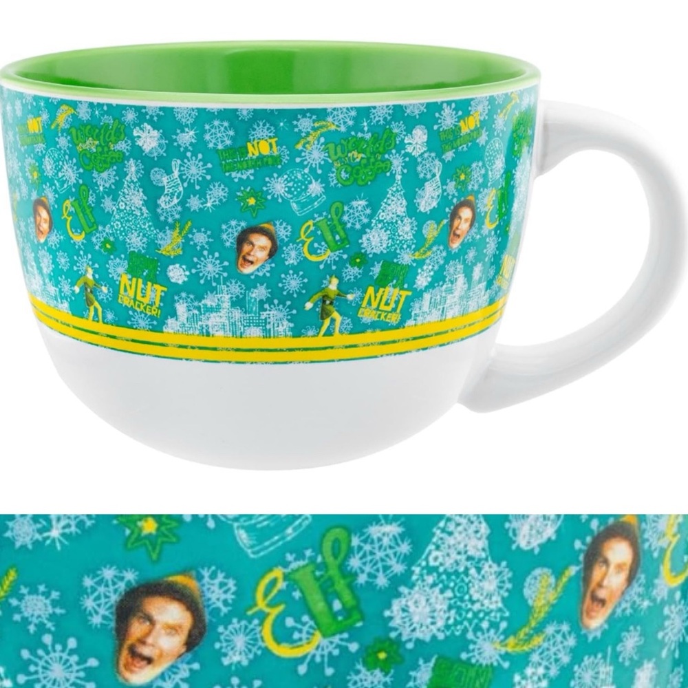 Elf Movie Themed Mug with Green and Blue Design